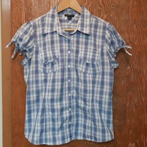 Tommy Hilfiger short sleeve blue plaid shirt